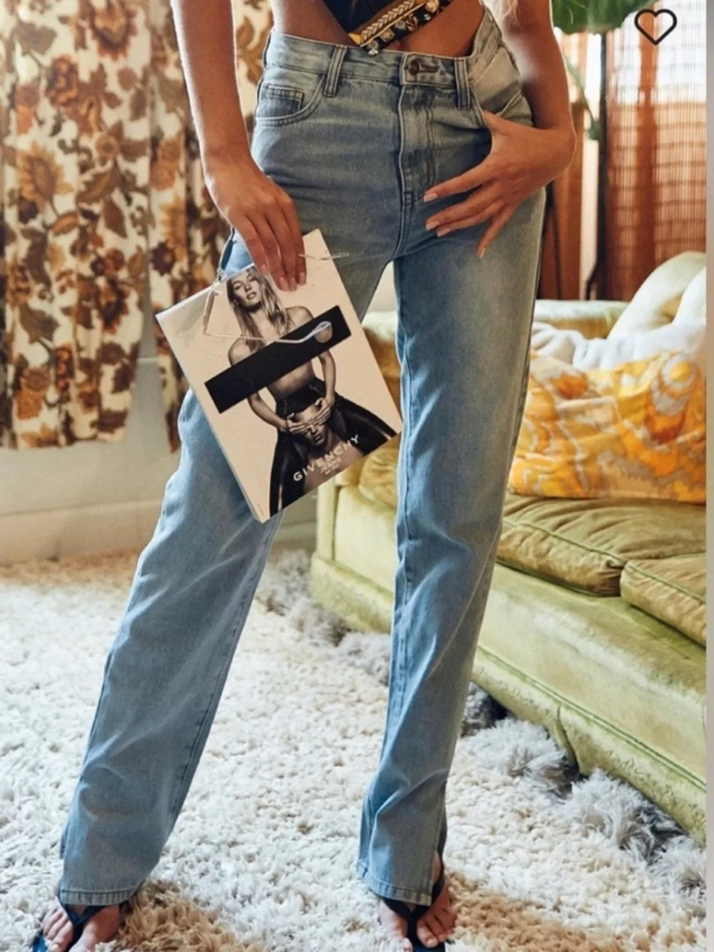 Lioness Alabama slit split hem straight leg long length high waist rise jean XXS